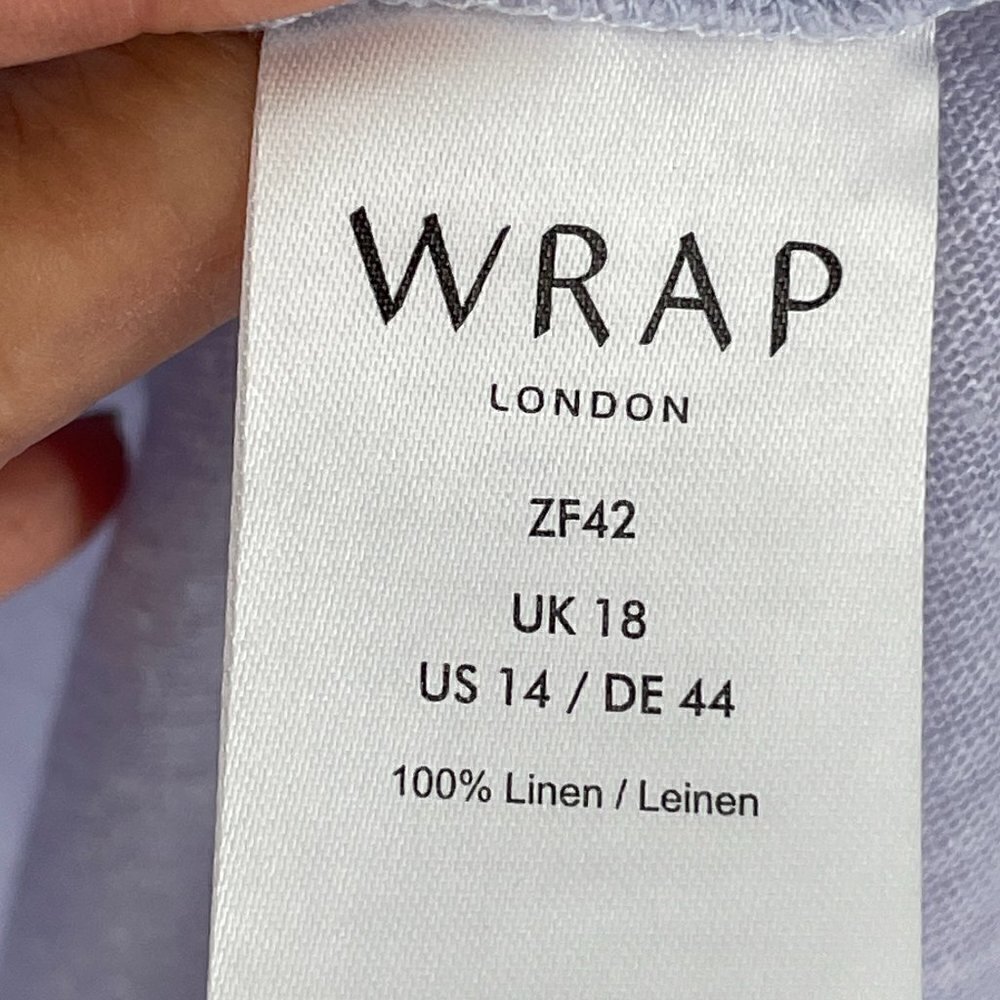 Wrap London 100% Linen Gathered Shoulder Three-Quarter Sleeve Lilac Tee Size 14 - Picture 8 of 8